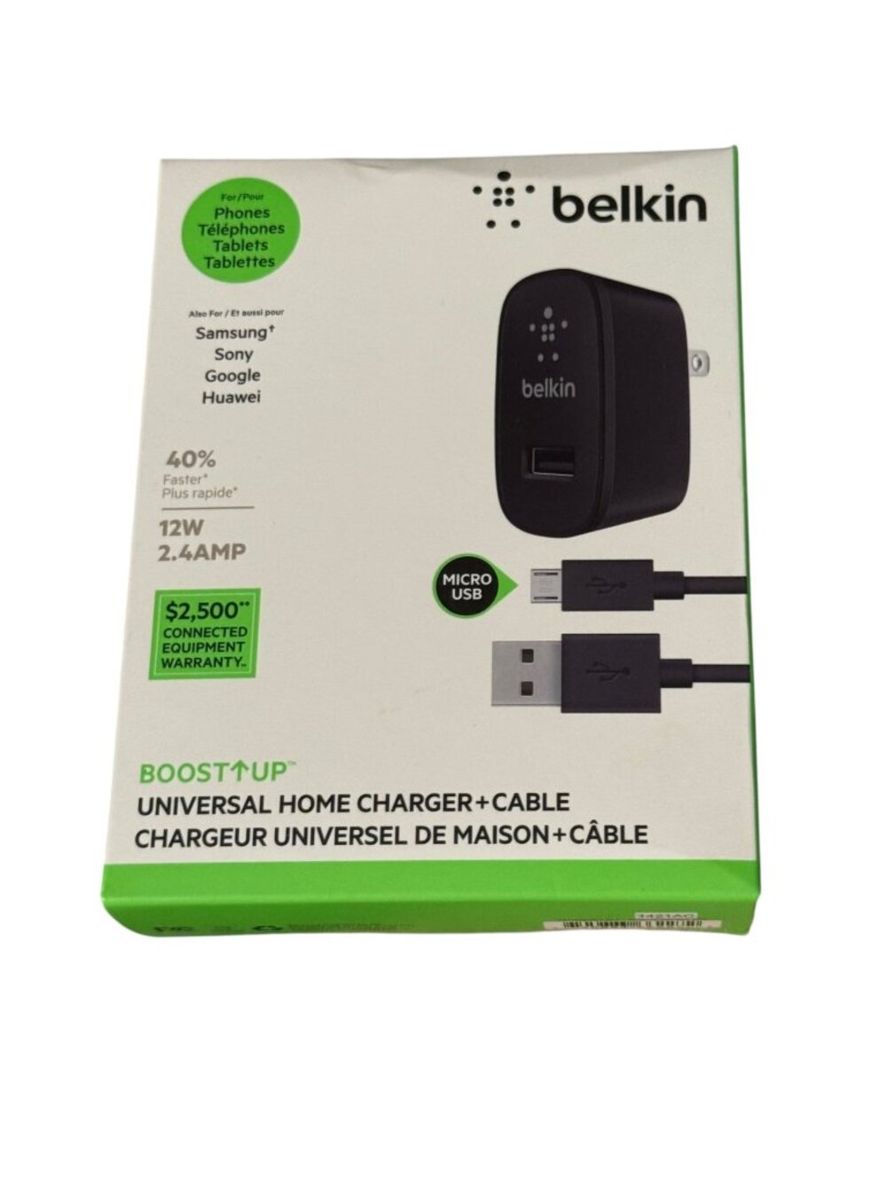 Belkin BOOST↑UP MICRO‑USB Home Charger + Cable – 12W Fast Charge – NEW